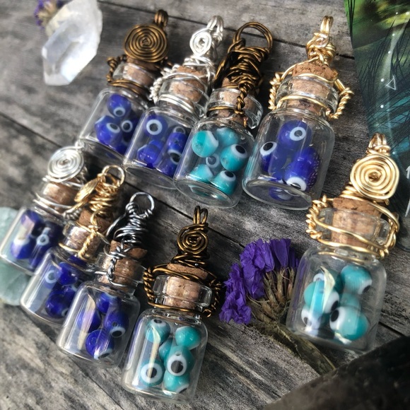 Evil Eye Protection Bottle Necklace Wire Wrapped - in Vintage Bronze Wire - Picture 10 of 11